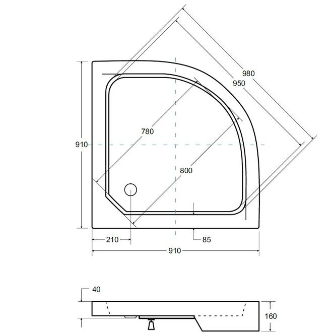 Sprchová vanička půlkulatá Alex 90x90x4/16