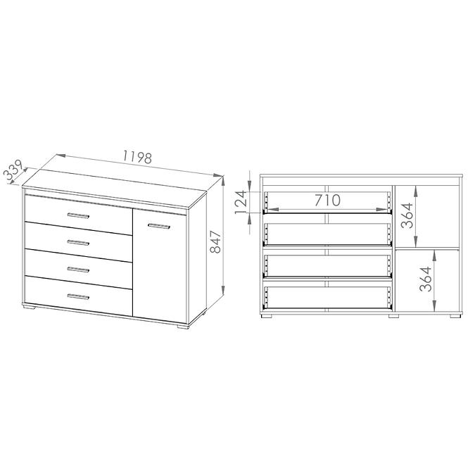 Komoda Mavo 120cm Bílý/Antracit/Wotan