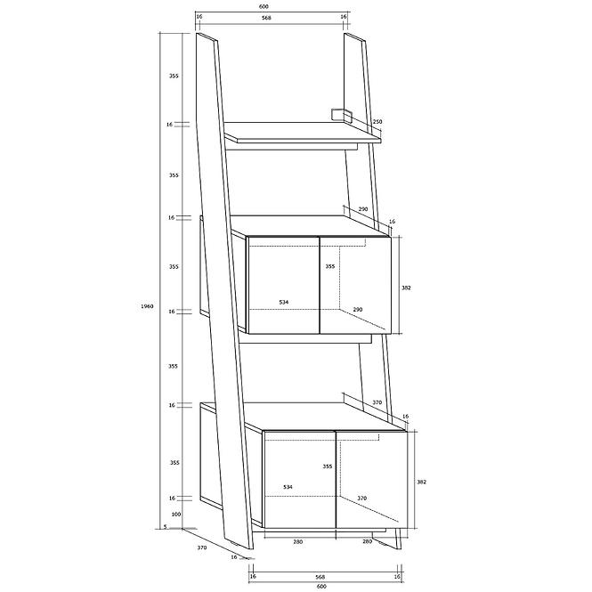 Regál Rack 60cm 2D Bílá/Černá