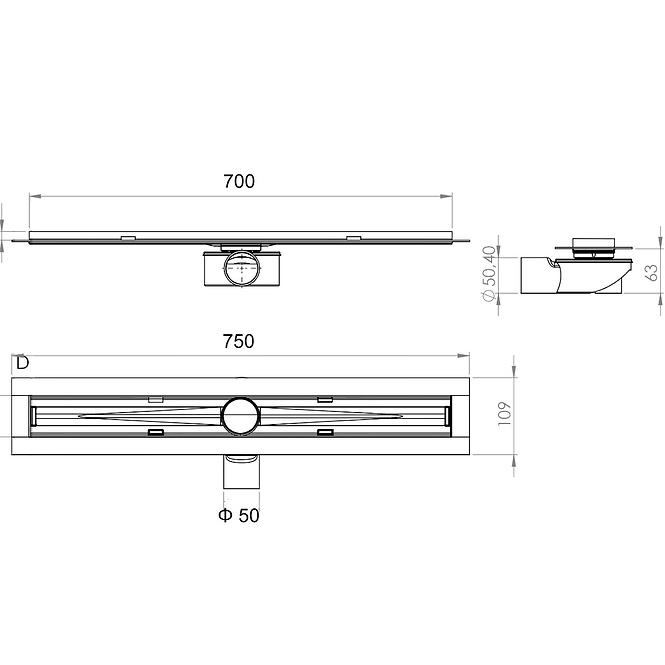 Sprchový žlab liniový AXUS 700 vlnovka 12313