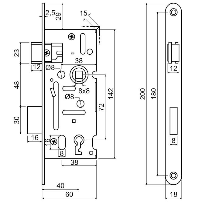 Zadlabací zámek z.301-bb.72/40-60/18.pl