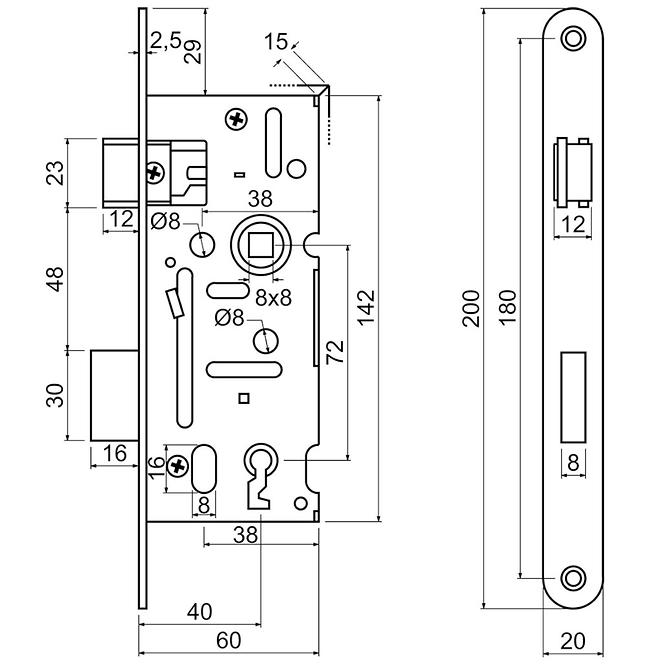 Zadlabací zámek z.301-bb.72/40-60/20.pl