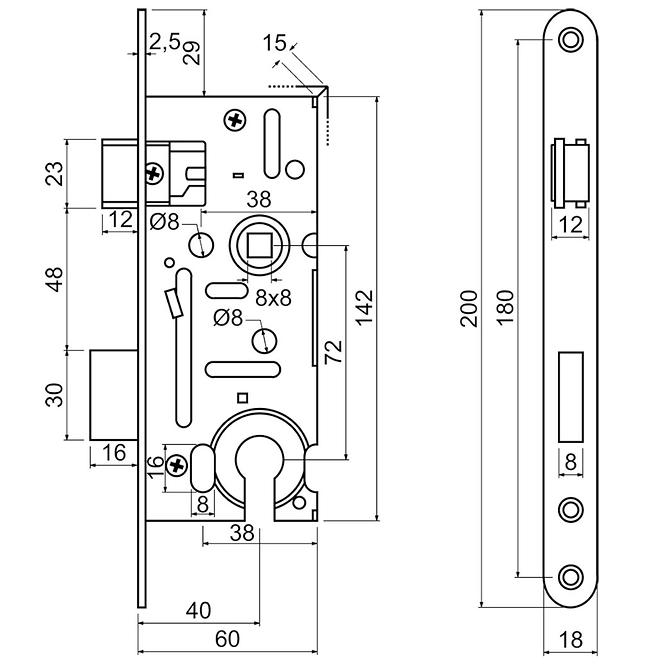 Zadlabací zámek z.301-pz.72/40-60/18.pl