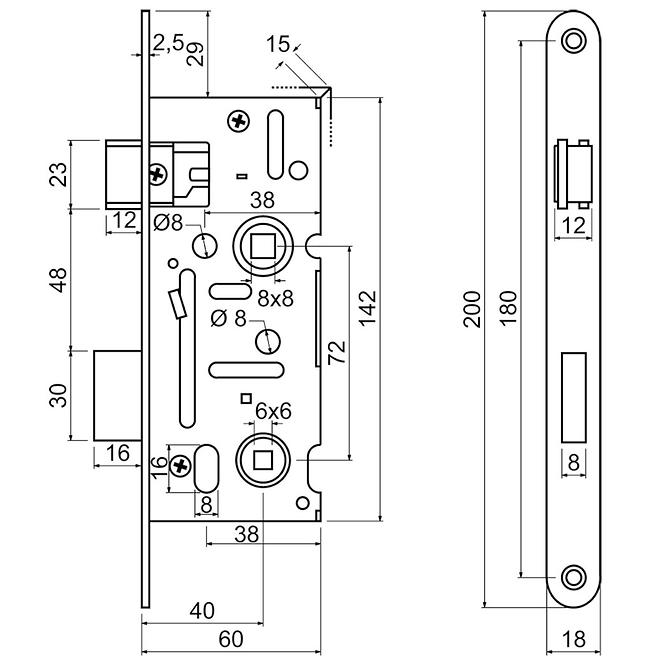 Zadlabací zámek z.301-wc.72/40-60/18.pl