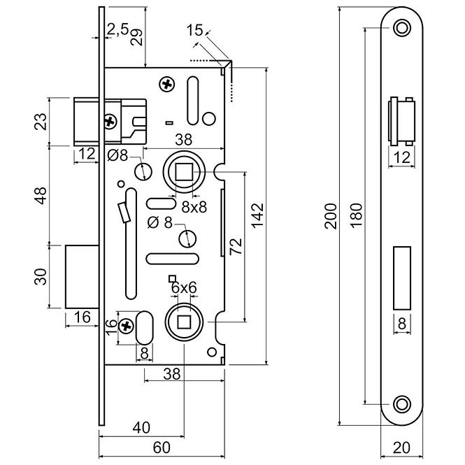 Zadlabací zámek z.301-wc.72/40-60/20.pl