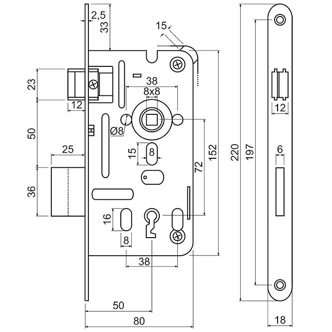 Zadlabací zámek z.301-bb.72/50-80/18.pl