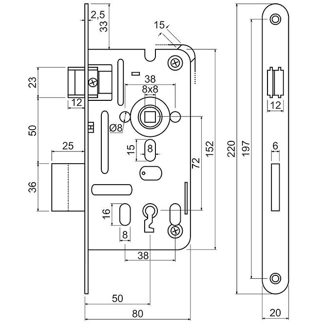 Zadlabací zámek z.301-bb.72/50-80/20.pl