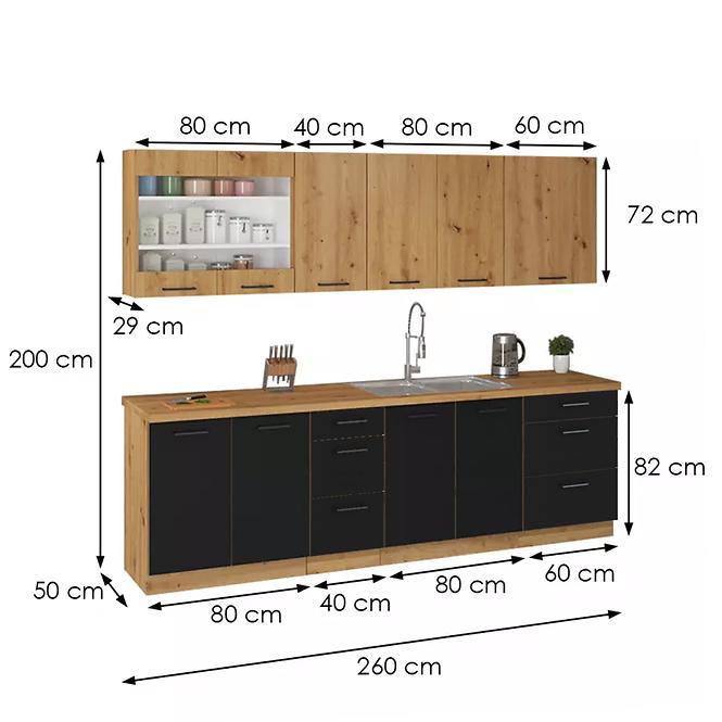 Kuchyňská linka Modena 260 cm černá/dub artisan