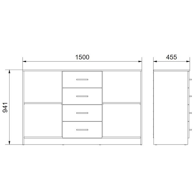 Komoda Bahli 150cm Černá