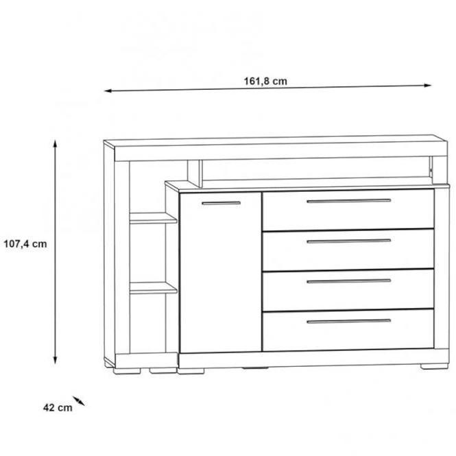 Komoda Julietta 160cm Beton/Bílý Lesk