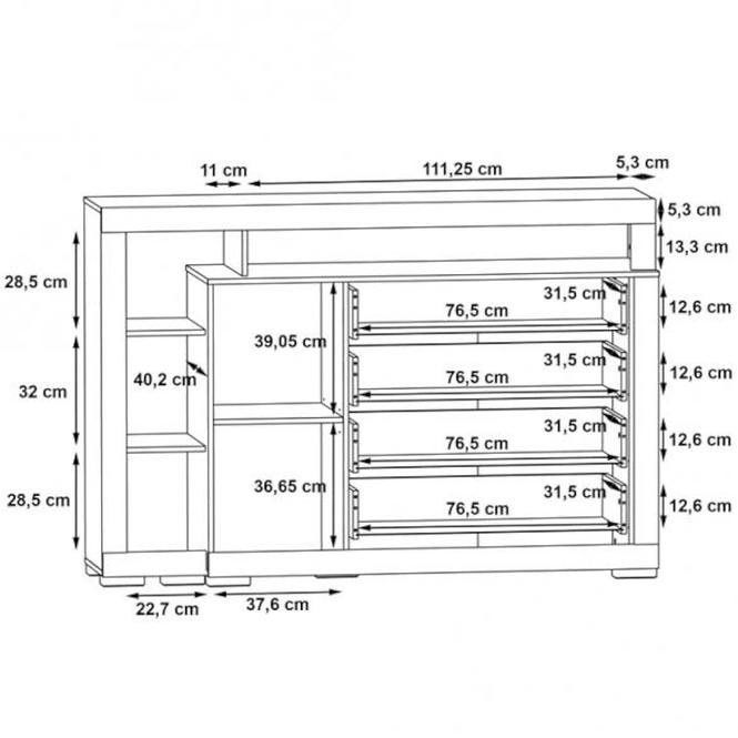 Komoda Julietta 160cm Beton/Bílý Lesk