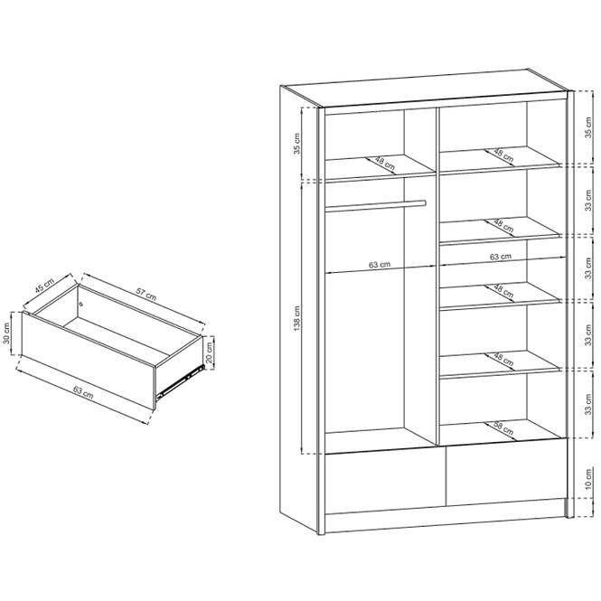 Skříň Aria II 130cm Bílý Lesk/Zrcadlo