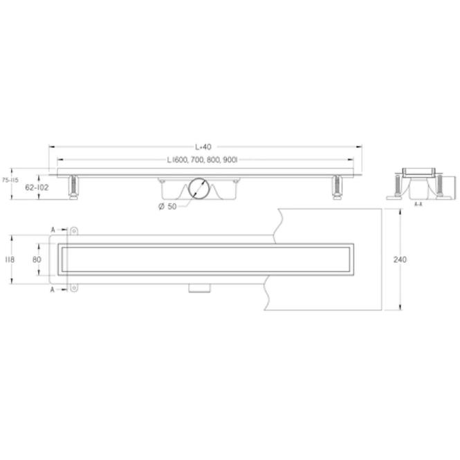 Liniové odvodnění sprchový žlab Duplex  cèrné ABS+Inox 600