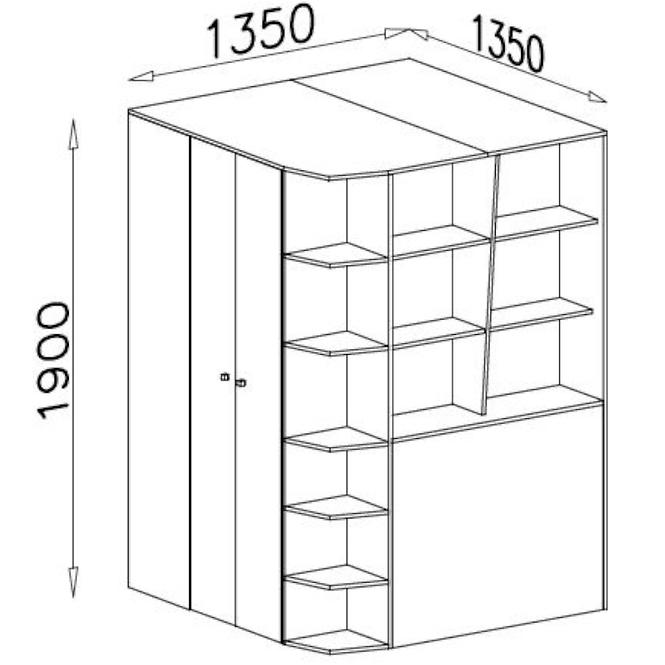 Rohova Skříň Delta 135cm Dub/Antacit