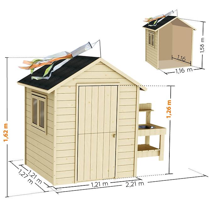 Dřevěný dětský domeček JASMINE 221x127x162 cm