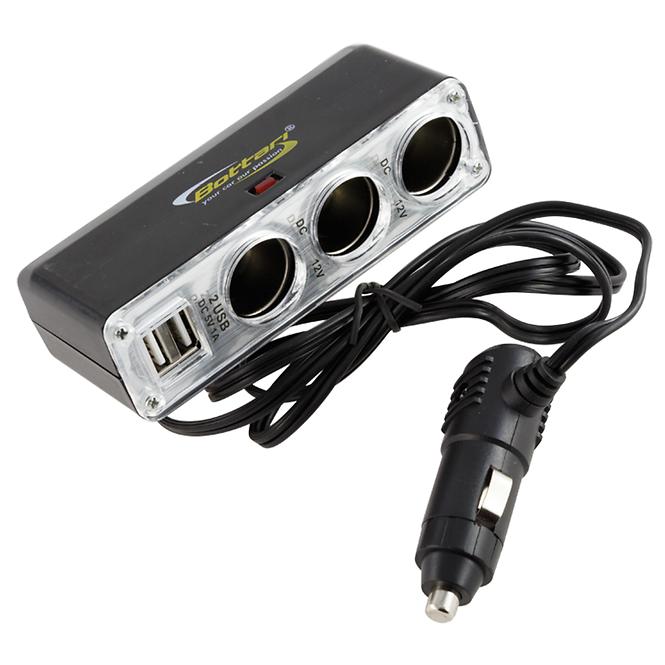 Roztrojka Multisocket 12/24V 2xUSB 1A