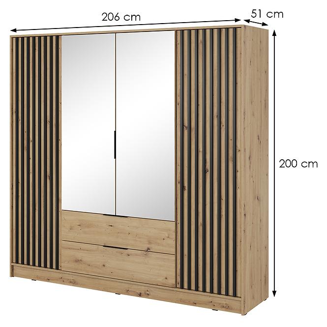 Skříň Nelly 4d zrcadlo dub artisan/lamela černá