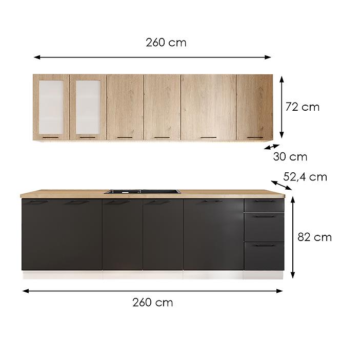 Kuchyňská Linka Denis 260 Dub London/Černá Mat Continenal