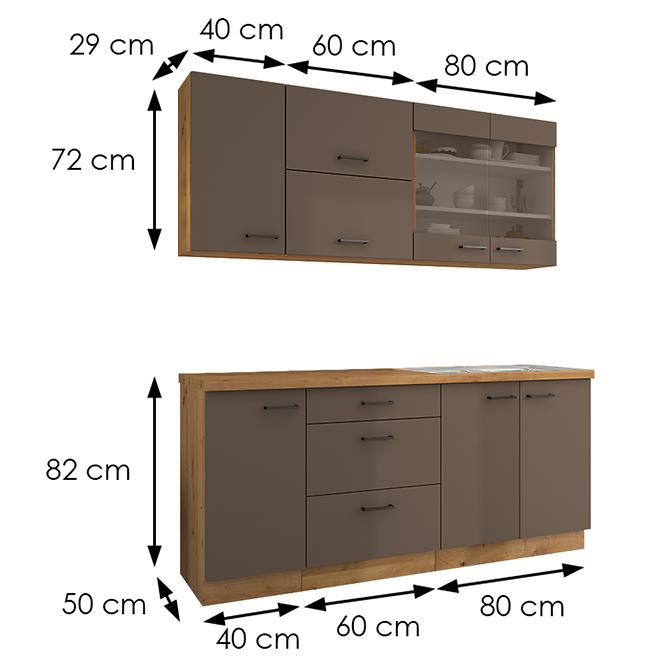 Kuchyňská linka Bolonia trufel/artisan 180 cm s pracovní deskou