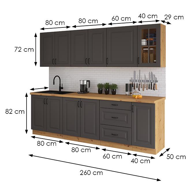 Kuchyňská linka Stilo grafit mat/artisan 260 bez pracovní desky