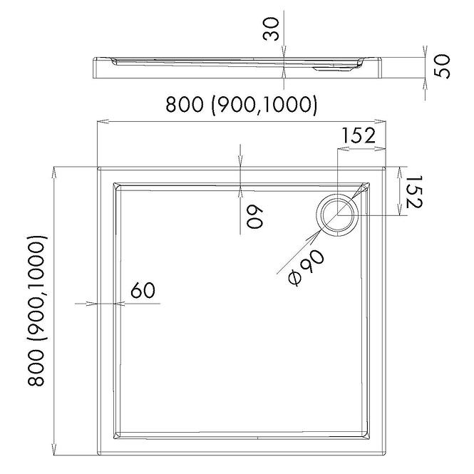 Vanička čtvercová 80x80x5 Espera AQM260