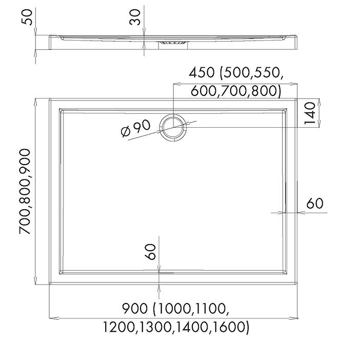 Vanička obdélníková 80x100x5 Espera AQM266