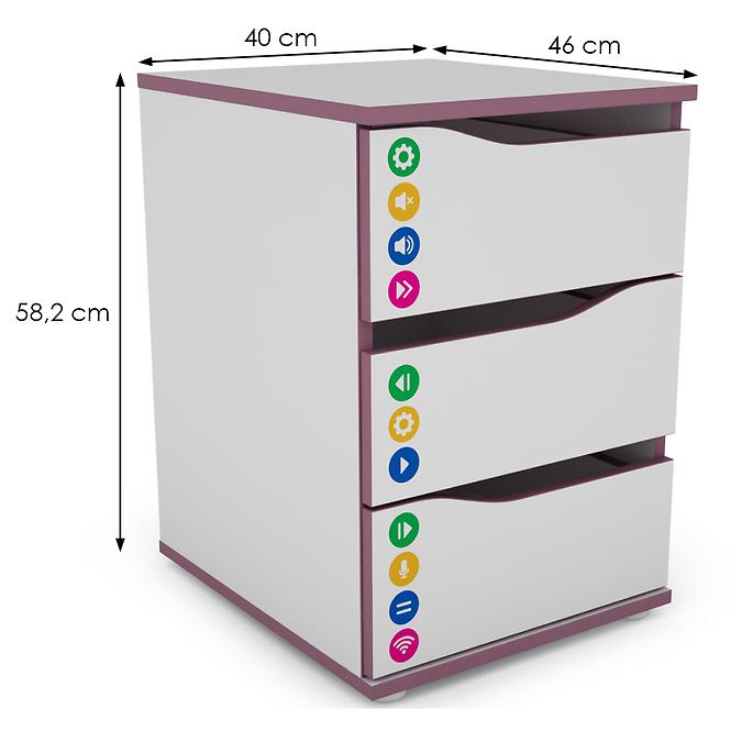 Komoda Matrix 40 3s bílá/fialový