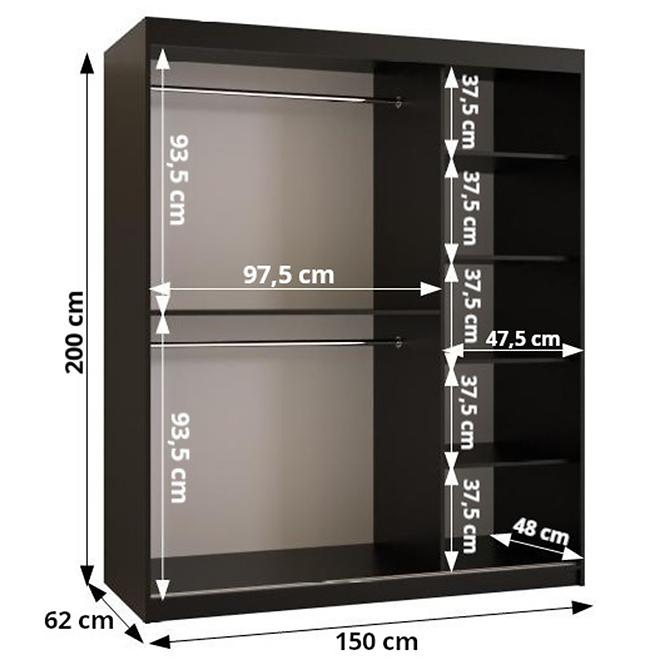 Skříň Kinszasa 2 150 bílá/zrcadlo