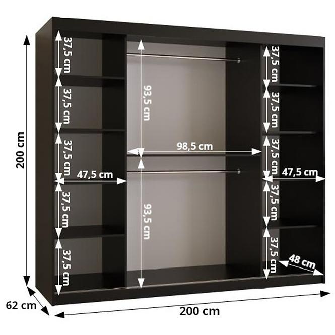 Skříň Kinszasa 2 200 černá/zrcadlo