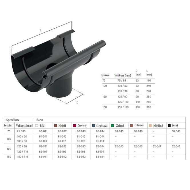 Žlabový kotlík 125/110 mm Bryza grafitová