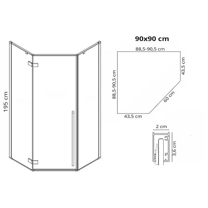 Sprchový kout Diamond gold 90x90x195