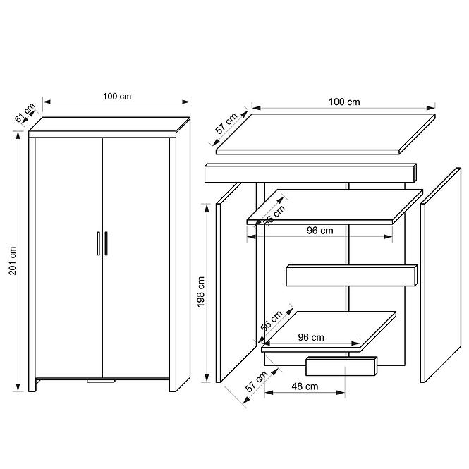 Skříň Cezar 100 cm Milano/Bílý