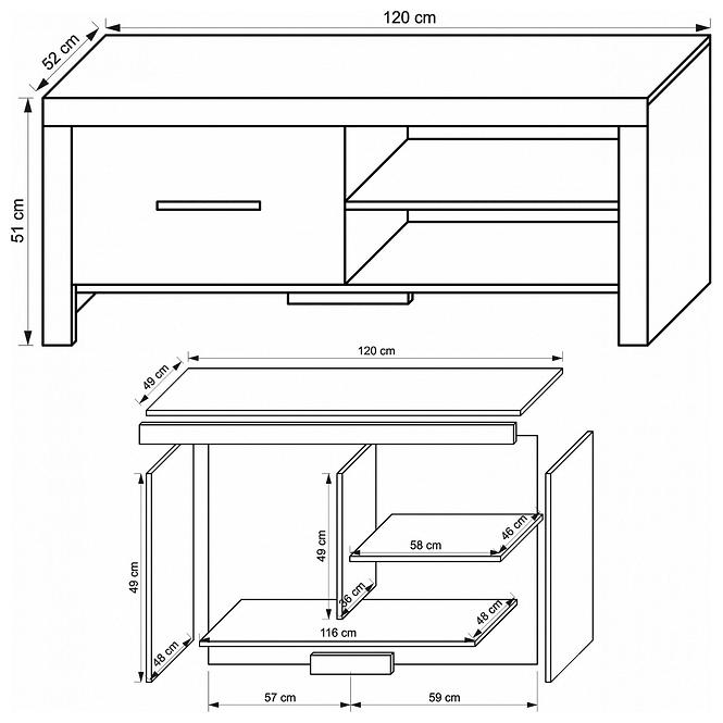 TV Stolek Cezar 120 cm Milano/Bílý