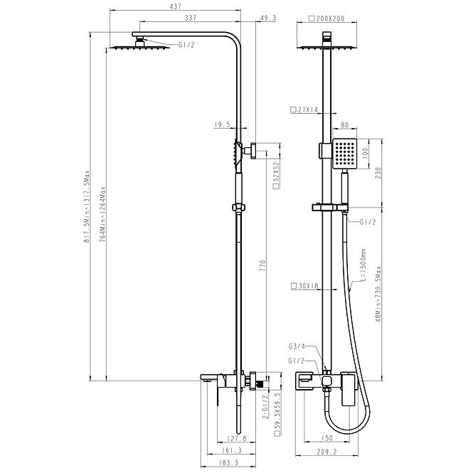 Sprchový set s baterií 1-F inox IM-QC8081 Remi X