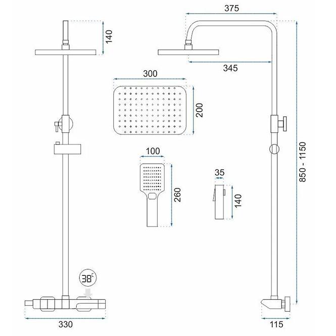 Sprchový set s termostatem Rob Rea P6626 chrom