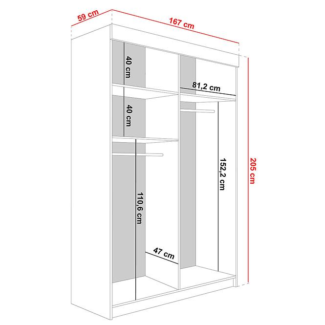 Šatní skříň Lamaro 167 bílá + černé prvky