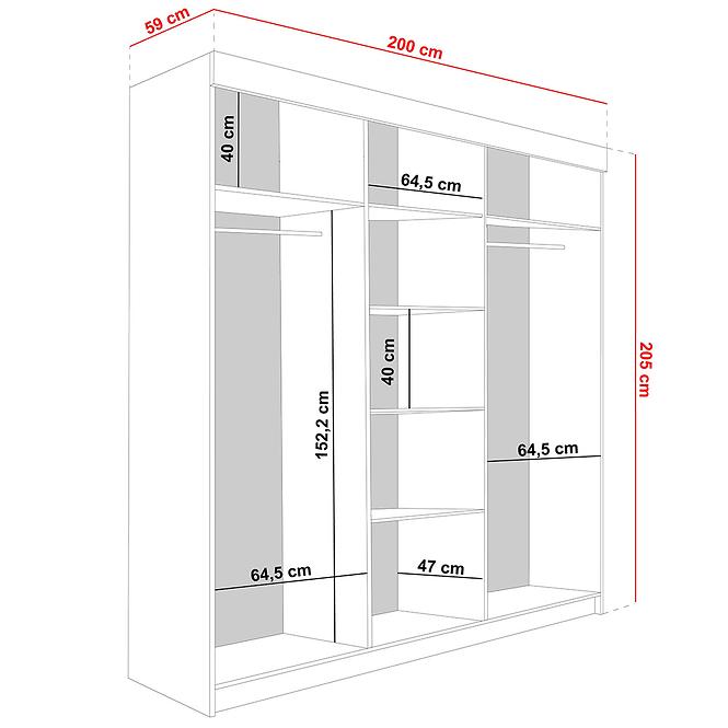 Šatní skříň Lamaro 200 bílá + černé prvky