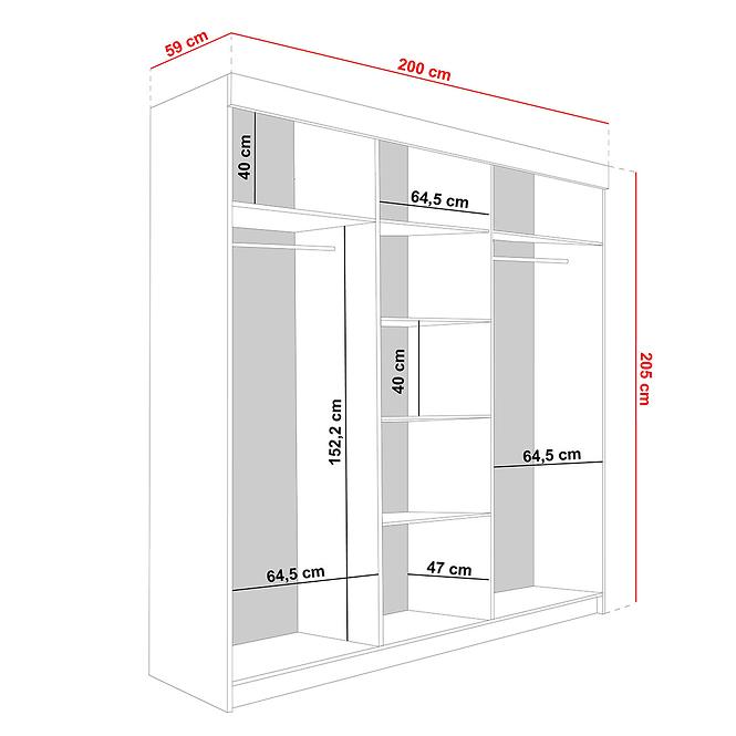 Šatní skříň Lamaro 200 grafit-antracit + černé prvky