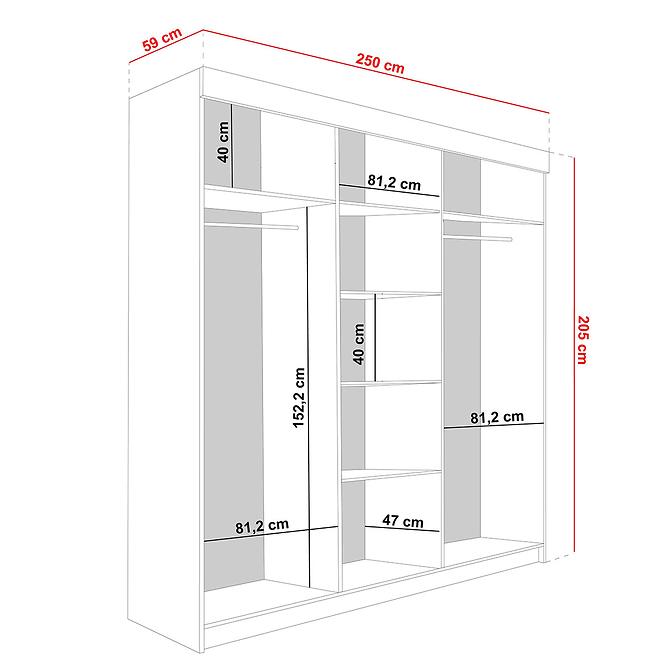 Šatní skříň Lamaro 250 bílá + černé prvky