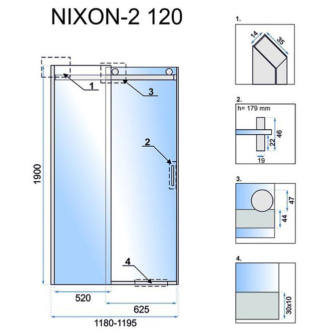Sprchové dveře Nixon-2 120x190 pravé chróm Rea K5003