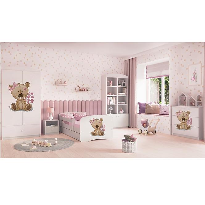 Dětská postel Babydreams bílá 70x140 Medvídek s kytičkami