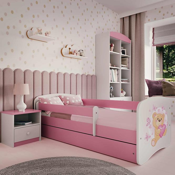 Dětská postel Babydreams+SZ růžová 70x140 Medvídek s motýlky