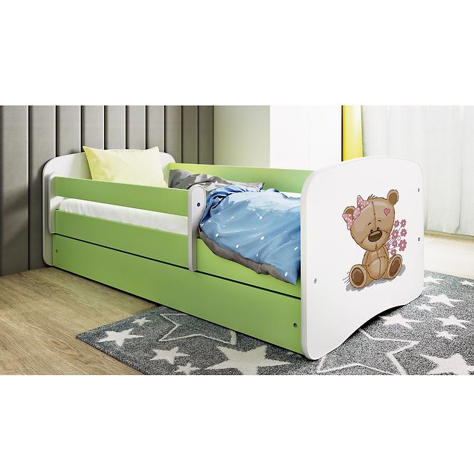 Dětská postel Babydreams+SZ zelená 80x180 Medvídek s kytičkami