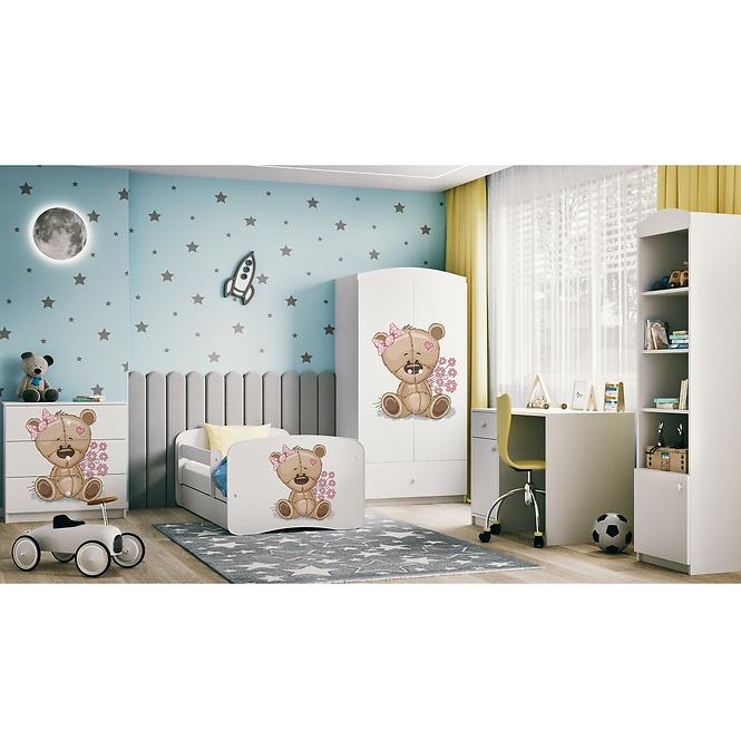 Dětská postel Babydreams+SZ+M bílá 70x140 Medvídek s kytičkami
