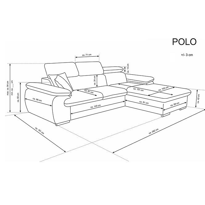 Rohová sedací souprava s funkcí spaní Polo – konfigurátor
