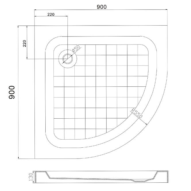 Sprchová vanička půlkulatá Uni 90x90x13