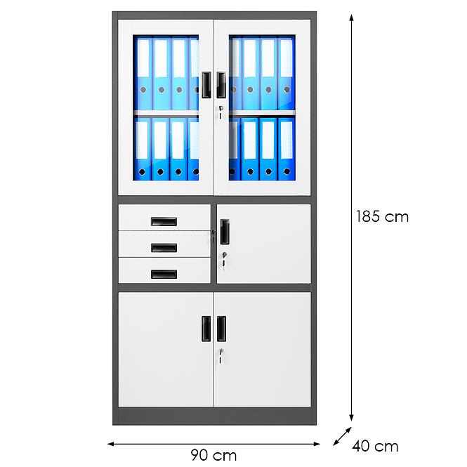 Kancelářská skříň Filip kov antracit/bílá