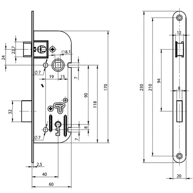 Zadlabávací zámek Yale 5200N 1/2 BB