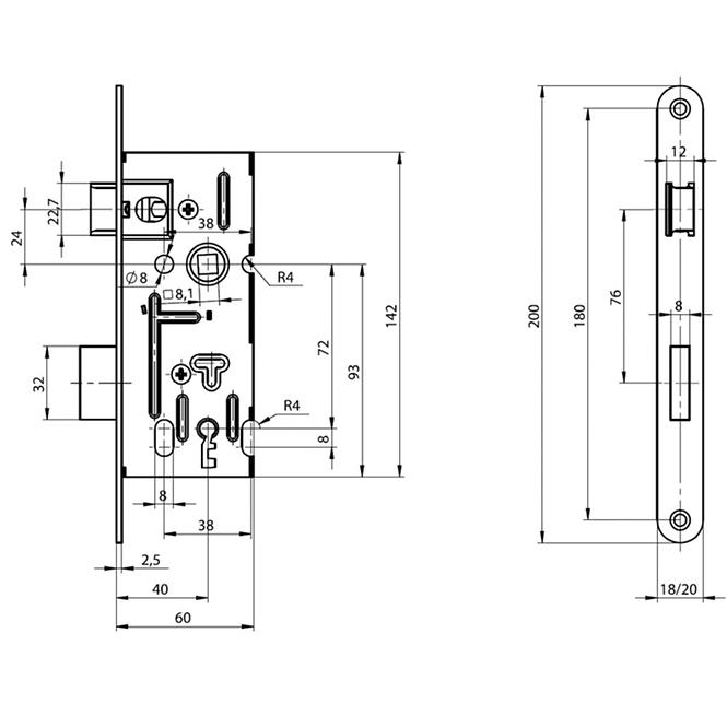 Zadlabávací zámek Yale 5210/20N 1/2 BB