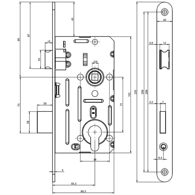 Zadlabávací zámek Yale 190/140/20 L PZ